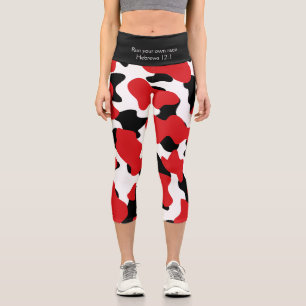 Custom Trendy Red Black Cow Print Capri Leggings