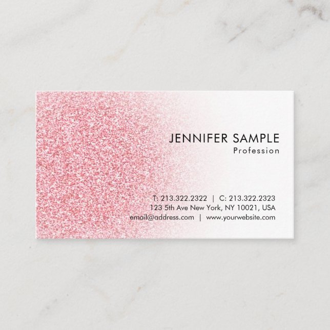Custom Trendy Rose Gold Glitter Look Modern Business Card (Front)