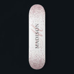Custom Trendy Rose Gold Glitter Monogram  Skateboard<br><div class="desc">A custom trendy stylish rose gold glitter skateboard with monogram. A stylish script initial for a touch of chic elegance. Add some sparkle to your boarding experience. Personalize with your name, monogram, initial or text. If you prefer, you can change text colour and font style using the customize it further...</div>