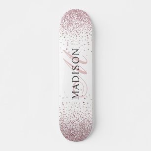Custom Trendy Rose Gold Glitter Monogram  Skateboard