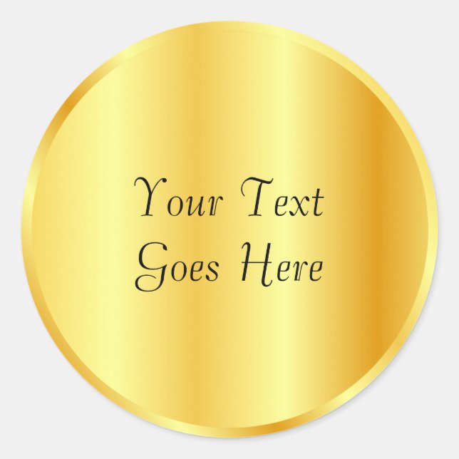 Custom Trendy Template Faux Gold Metallic Look Classic Round Sticker (Front)