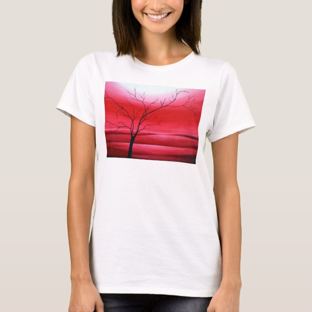 Custom Trendy Tree Red White Elegant Modern T-Shirt (Front)