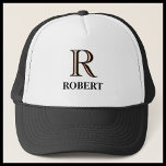 Custom Tri-Colour Monogram Name Trucker Hat<br><div class="desc">UNIQUE LAYERING OF THE MONOGRAM -- look closely and you will see three colours, which gives it the feeling of depth. Personalized additionally with the first name. Special idea for a gift or you might just enjoy for yourself! If you have any design questions or a special request, please send...</div>