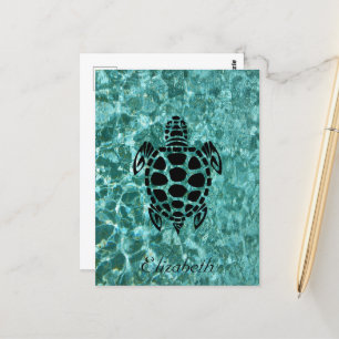 Custom Tribal Sea Turtle Aqua Blue Postcard