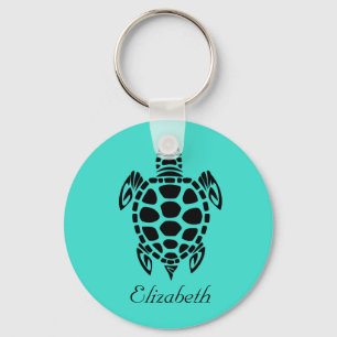 Custom Tribal Sea Turtle Turquoise Keychain