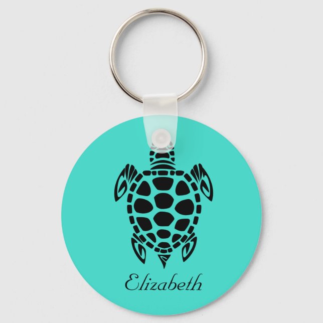Custom Tribal Sea Turtle Turquoise Keychain (Front)