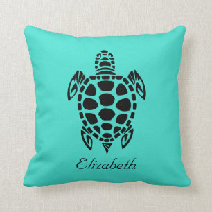 Custom Tribal Sea Turtle Turquoise Throw Pillow