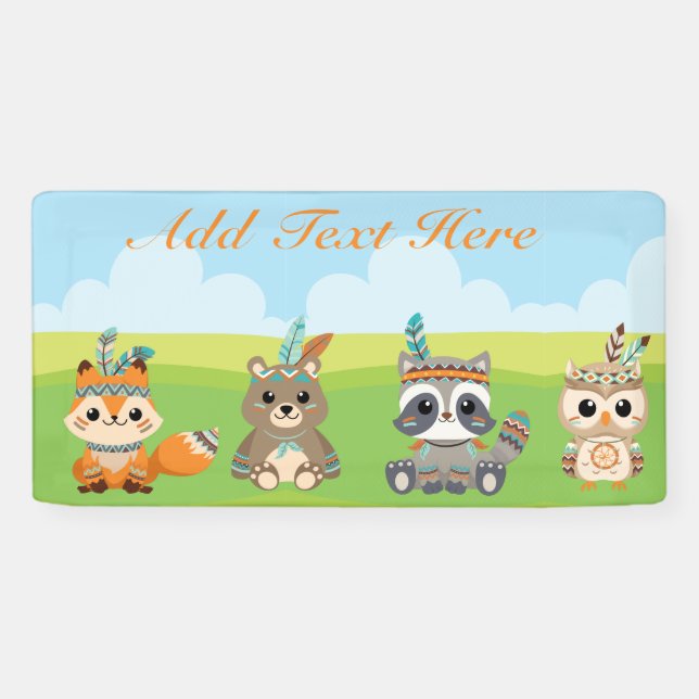 Custom Tribal Woodland Animals Banner (Horizontal)