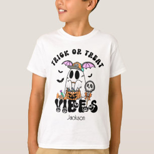 Custom Trick or Treat Vibes Cute Retro Ghost Kids T-Shirt