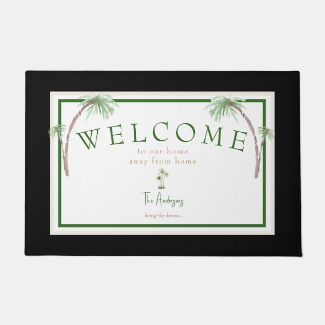 Custom Tropical Beach House Palm Tree Door Mat (Front)