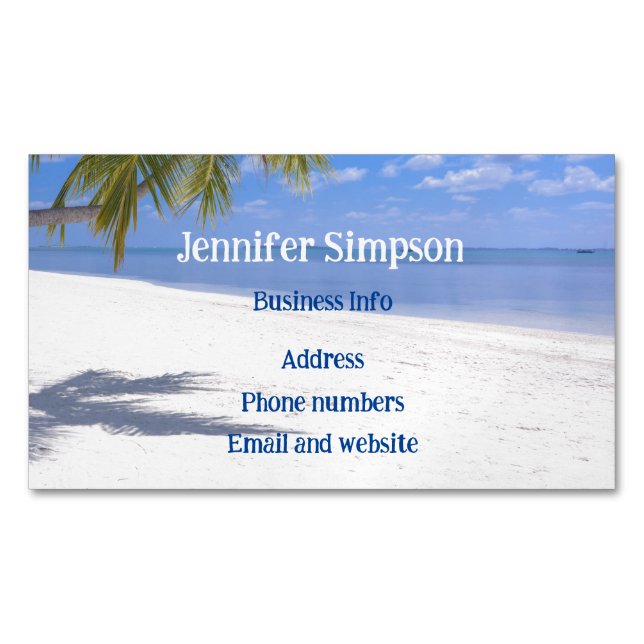 Custom Tropical Beach Ocean Palm Trees Magnetic Business Card (Front)