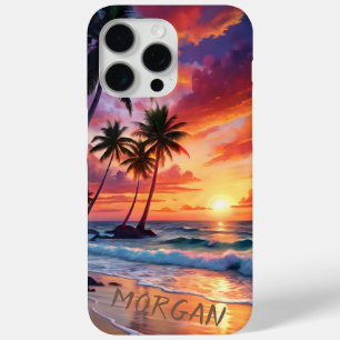 Custom Tropical Beach Sunset   Coastal Art iPhone 15 Pro Max Case