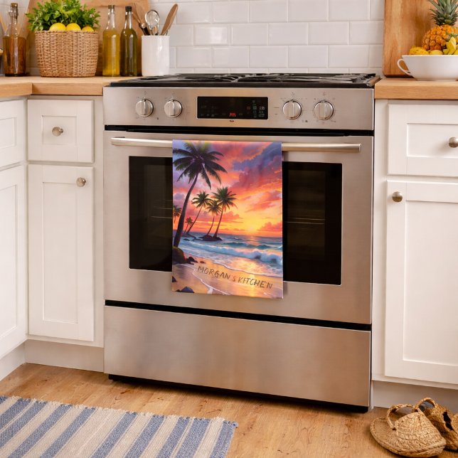 Custom Tropical Beach Sunset | Coastal Art Kitchen Towel (Creator Uploaded)