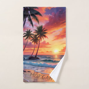 Custom Tropical Beach Sunset Coastal Sport Hand Towel
