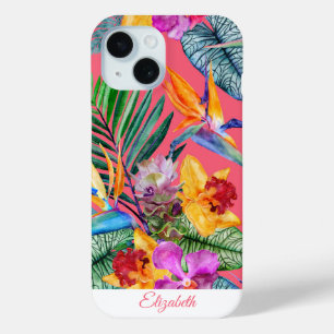 Custom Tropical Bird Of Paradise And Orchid Spring iPhone 15 Case
