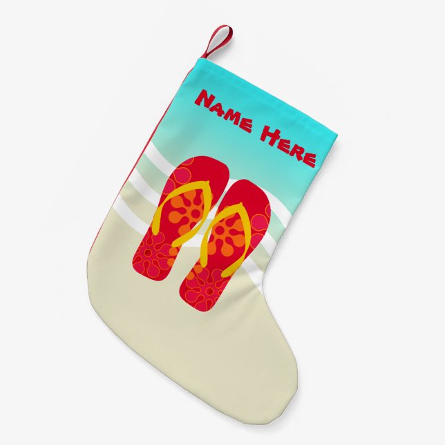Custom Tropical Christmas Flip Flops Beach Holiday Small Christmas Stocking (Front (Hanging))