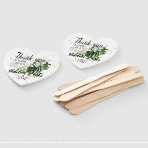 Custom Tropical & Gold Wedding Thank you Favour  Hand Fan