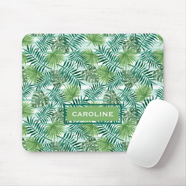 Custom Tropical Green Leaves Watercolor Pattern Mouse Pad (With Mouse)