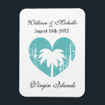 Custom tropical heart beach destination wedding magnet<br><div class="desc">Custom tropical heart beach destination wedding Magnet. Romantic weathered palm tree heart logo with your unique location text. Personalized design with elegant script typography for name of bride and groom plus date of marriage. Create them for bride, bridesmaids, maid of honour, mother of the bride, guests etc. Great for party...</div>