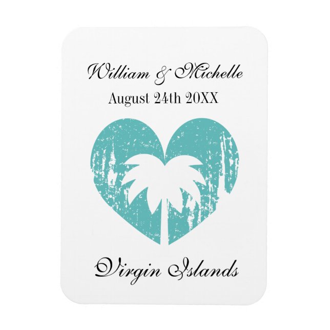 Custom tropical heart beach destination wedding magnet (Vertical)
