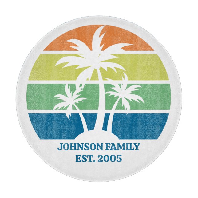 Custom Tropical Island House Palm Trees Cutting Board (Front)