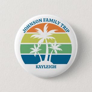 Custom Tropical Island Palm Trees Reunion Name Tag 2 Inch Round Button