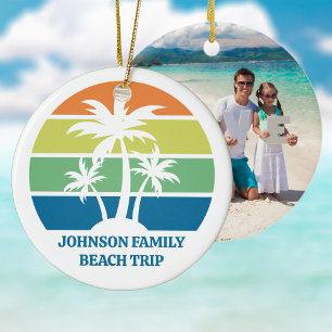 Custom Tropical Island Trip with Photo on Back Ceramic Ornament