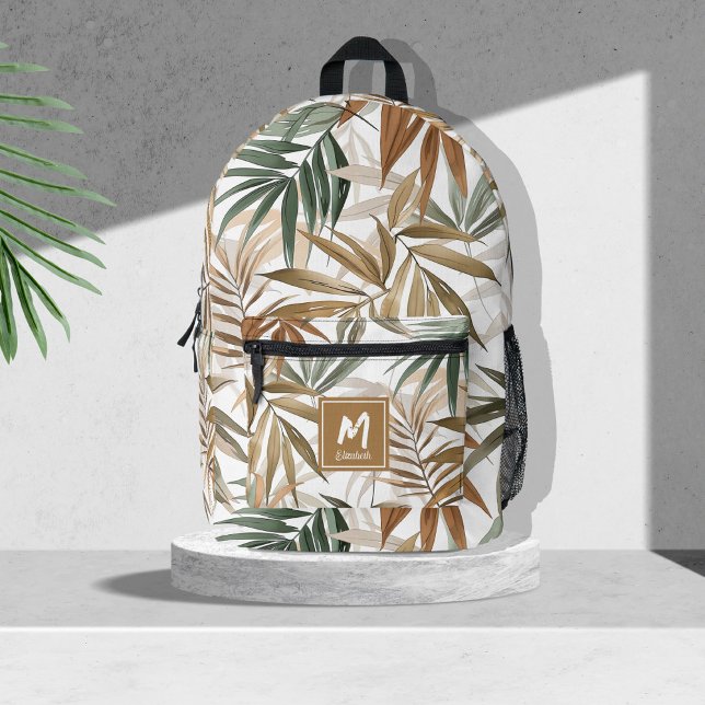 Custom Tropical Leaf Golden Charcoal Design  Printed Backpack (custom tropical leaf golden charcoal design printed backpacks, back to school, travel custom bags)