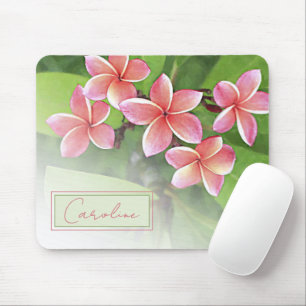 Custom Tropical Plumeria Flowers Watercolor Art Mouse Pad