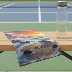 Custom Tropical Sunset Cliffs – Coastal Sports Hand Towel