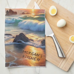 Custom Tropical Sunset Cliffs – Vibrant Coastal  Kitchen Towel