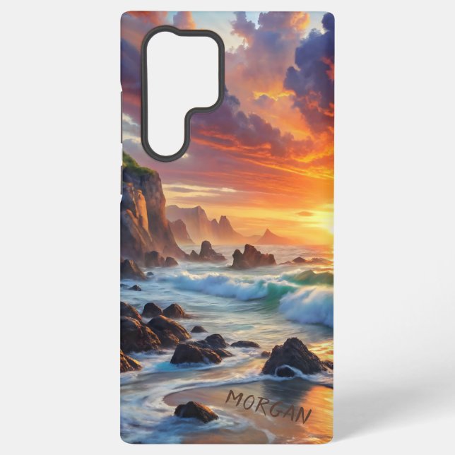 Custom Tropical Sunset Cliffs – Vibrant Coastal  Samsung Galaxy S22 Ultra Case (Back)