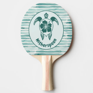 Custom Tropical Turtle and Hibiscus Floral Striped Ping Pong Paddle