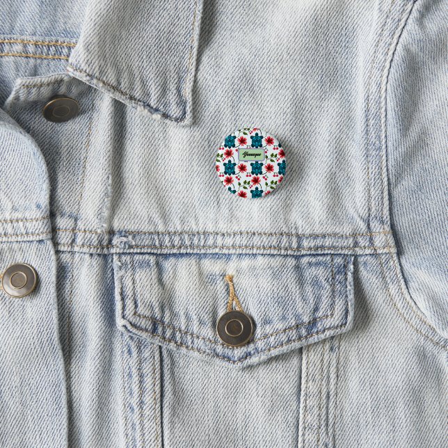 Custom Tropical Turtle Cherry Floral Pattern  1 Inch Round Button (In Situ)