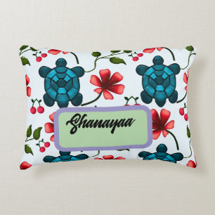 Custom Tropical Turtle Cherry Floral Pattern Accent Pillow