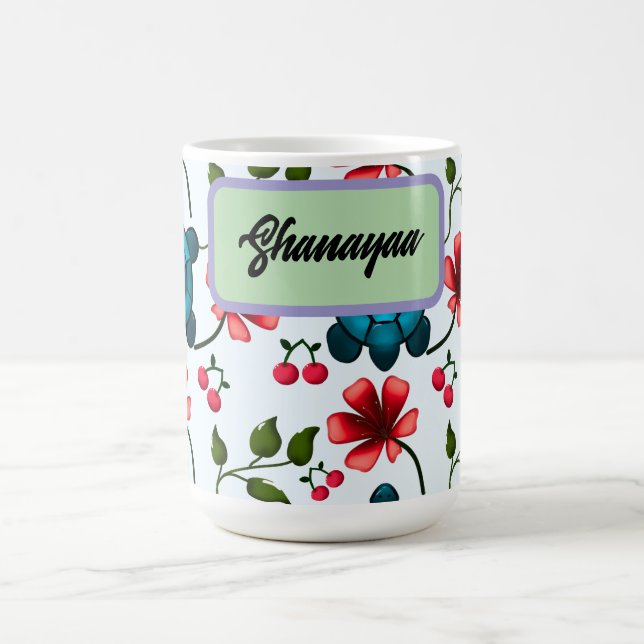 Custom Tropical Turtle Cherry Floral Pattern  Coffee Mug (Center)