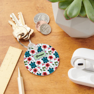 Custom Tropical Turtle Cherry Floral Pattern  Keychain