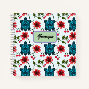 Custom Tropical Turtle Cherry Floral Pattern Notebook
