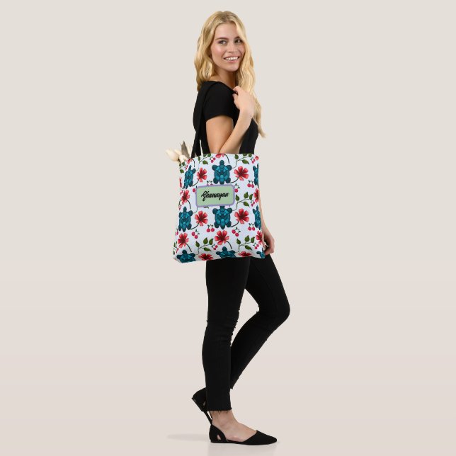 Custom Tropical Turtle Cherry Floral Pattern  Tote Bag (On Model)