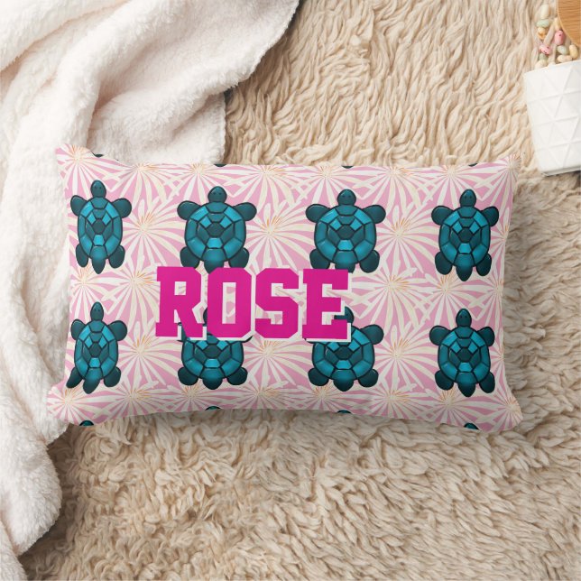 Custom Tropical Turtle Floral Pattern Seamless  Lumbar Pillow (Blanket)