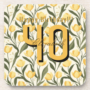 Custom Tulip Flower 70Th Birthday Coaster