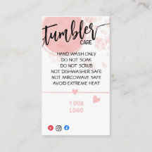 custom TUMBLER CARE instruction CARDS