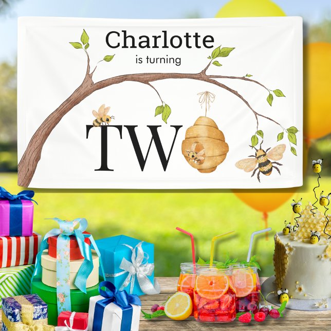 Custom Turning Two Beehive Birthday Party Banner (Creator Uploaded)
