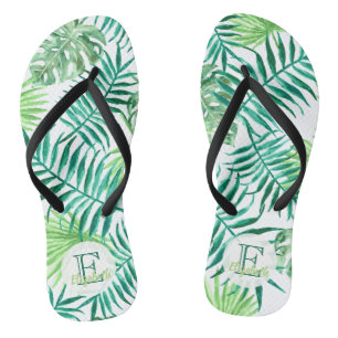 Custom, turquoise and green tropical palm leaves: flip flops