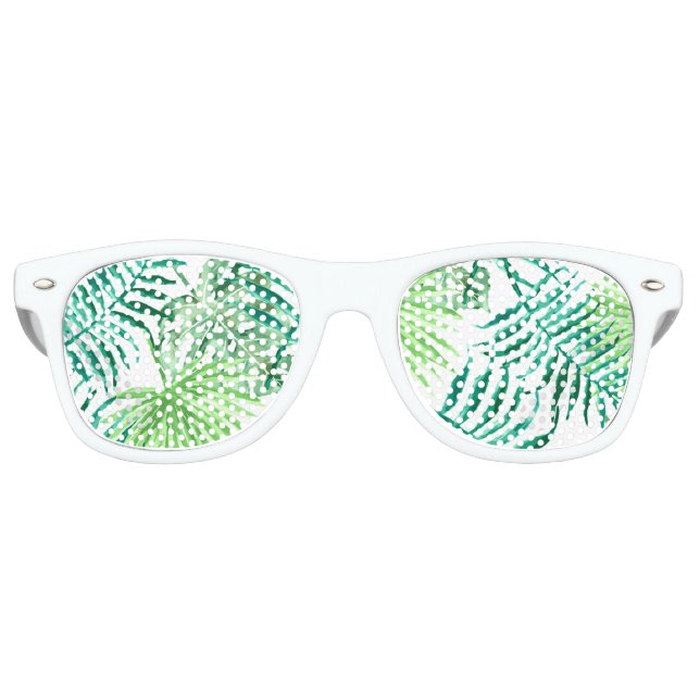Custom, turquoise and green tropical palm leaves: retro sunglasses (Front)
