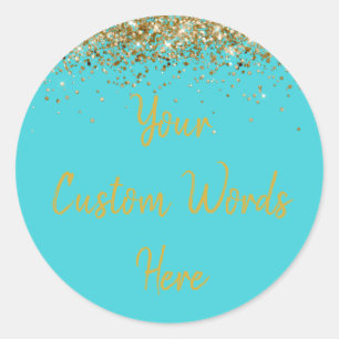 Custom Turquoise Blue & Gold Birthday Party Favor Classic Round Sticker
