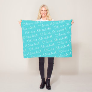Custom Turquoise Blue Personalized Baby Girl Gift Fleece Blanket