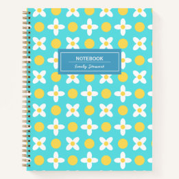 Custom Turquoise Blue Retro Floral Pattern Notebook