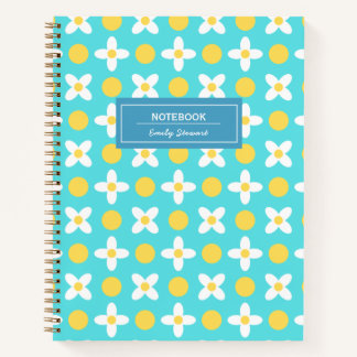 Custom Turquoise Blue Retro Floral Pattern Notebook