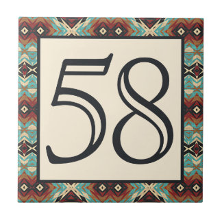 Custom Turquoise Blue Terracotta Red House Number Tile
